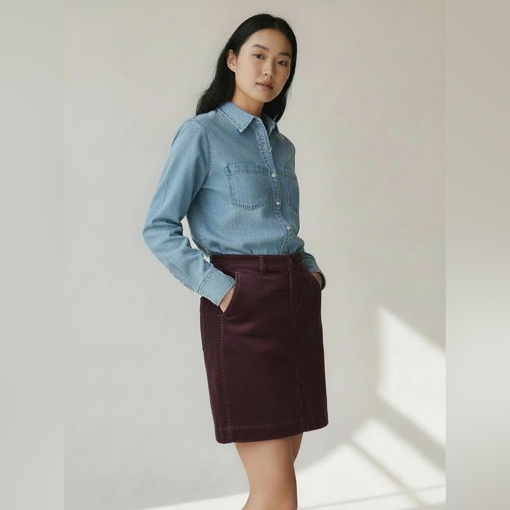 Eddie Bauer Plum Burgundy Corduroy Skirt women’s Size 8 - Picture 2 of 9